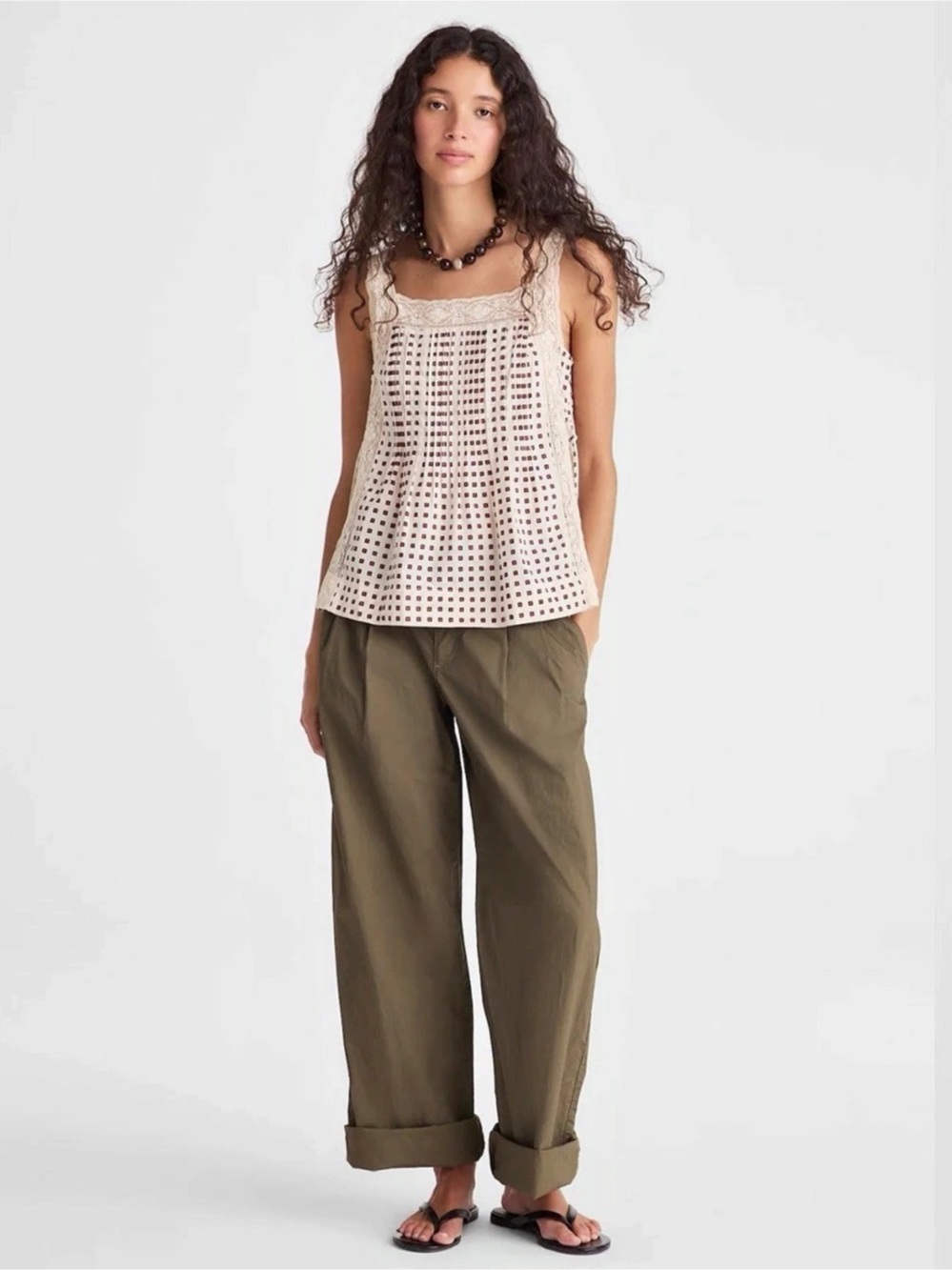 Madewell Sophie Top Geometric Lace Trim Tank in White & Red Size Medium NWT
